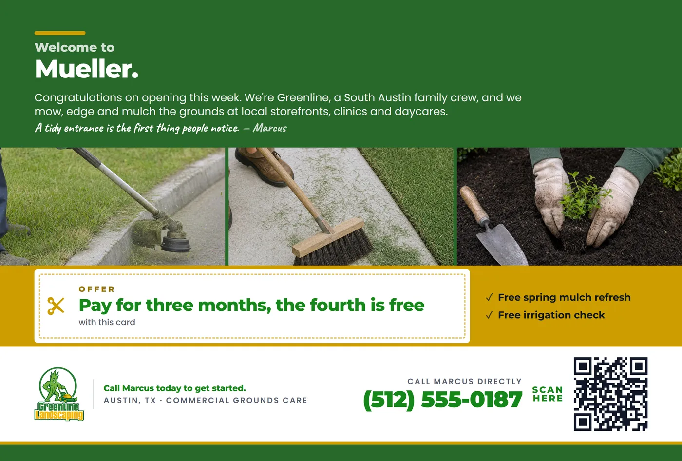 Photo mosaic design, front, for Greenline Landscaping