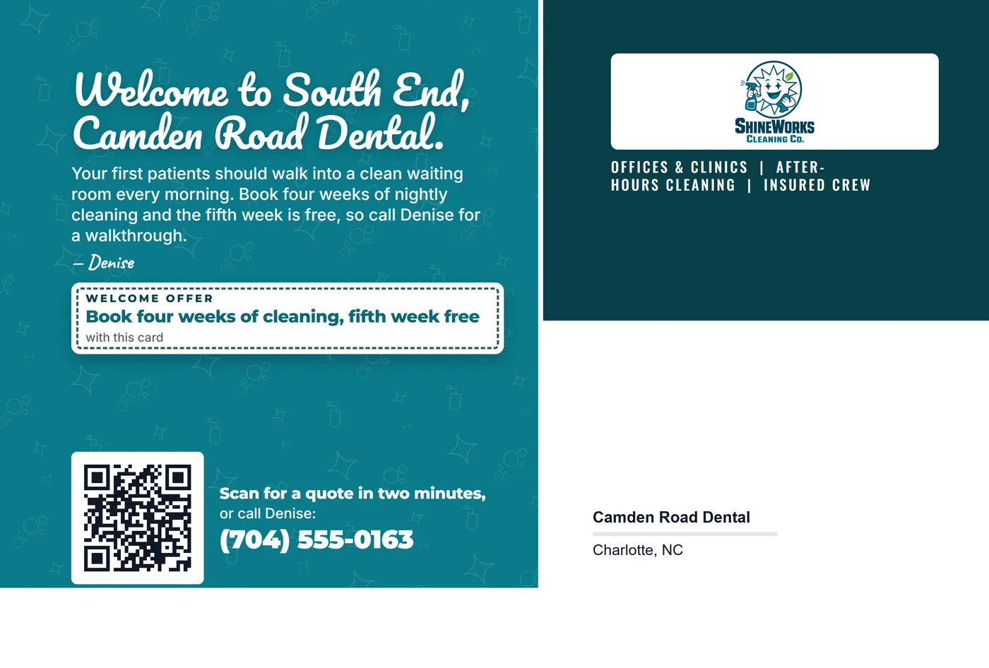 Pattern band design, back, addressed to Camden Road Dental